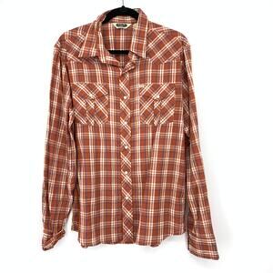 Salt Valley Western Plaid Shirt Womens Large Pearl SnapRed White Snap Front